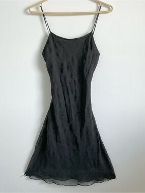 Vintage Black cocktail floral Dress with Spaghetti Straps mesh tie back